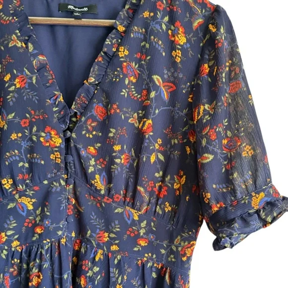 Madewell Blue Floral Dress Sz 4 - Picture 3 of 7
